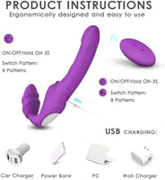 Silicone Rechargeable Remote Control Female Clitoris G-Spot Stimulate Vibrating Strapless Strap On Dildo Vibrator Double Penetration Ended Dong　