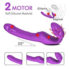 Silicone Rechargeable Remote Control Female Clitoris G-Spot Stimulate Vibrating Strapless Strap On Dildo Vibrator Double Penetration Ended Dong　