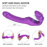 Silicone Rechargeable Remote Control Female Clitoris G-Spot Stimulate Vibrating Strapless Strap On Dildo Vibrator Double Penetration Ended Dong　